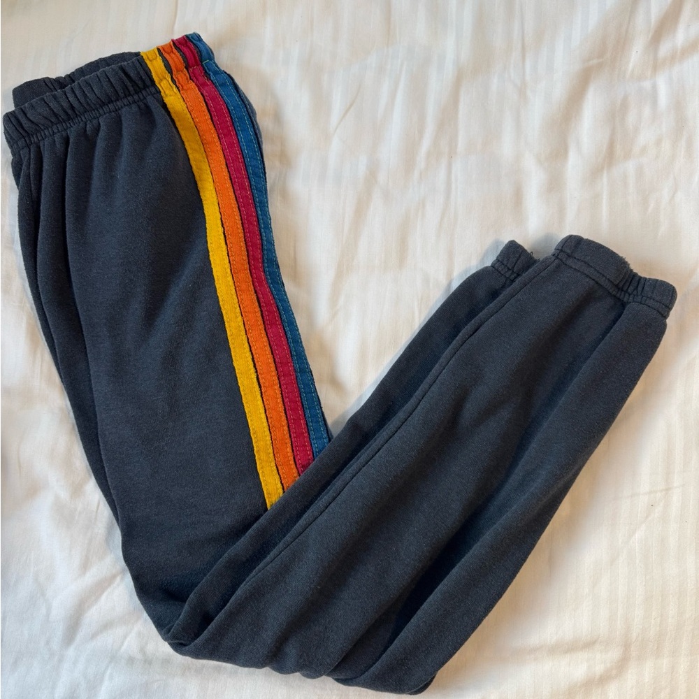 Aviator Nation navy sweatpants with rainbow stripes size XS great condition